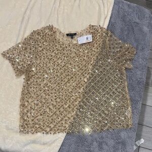 Gold Sequin Short Sleeve Top